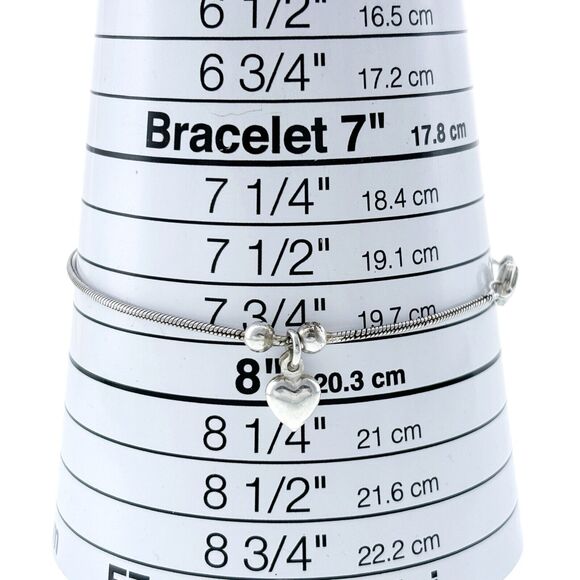 Vintage Italian Sterling Silver 925 Snake Chain Bracelet with Heart Charm 7.75" - Picture 3 of 5